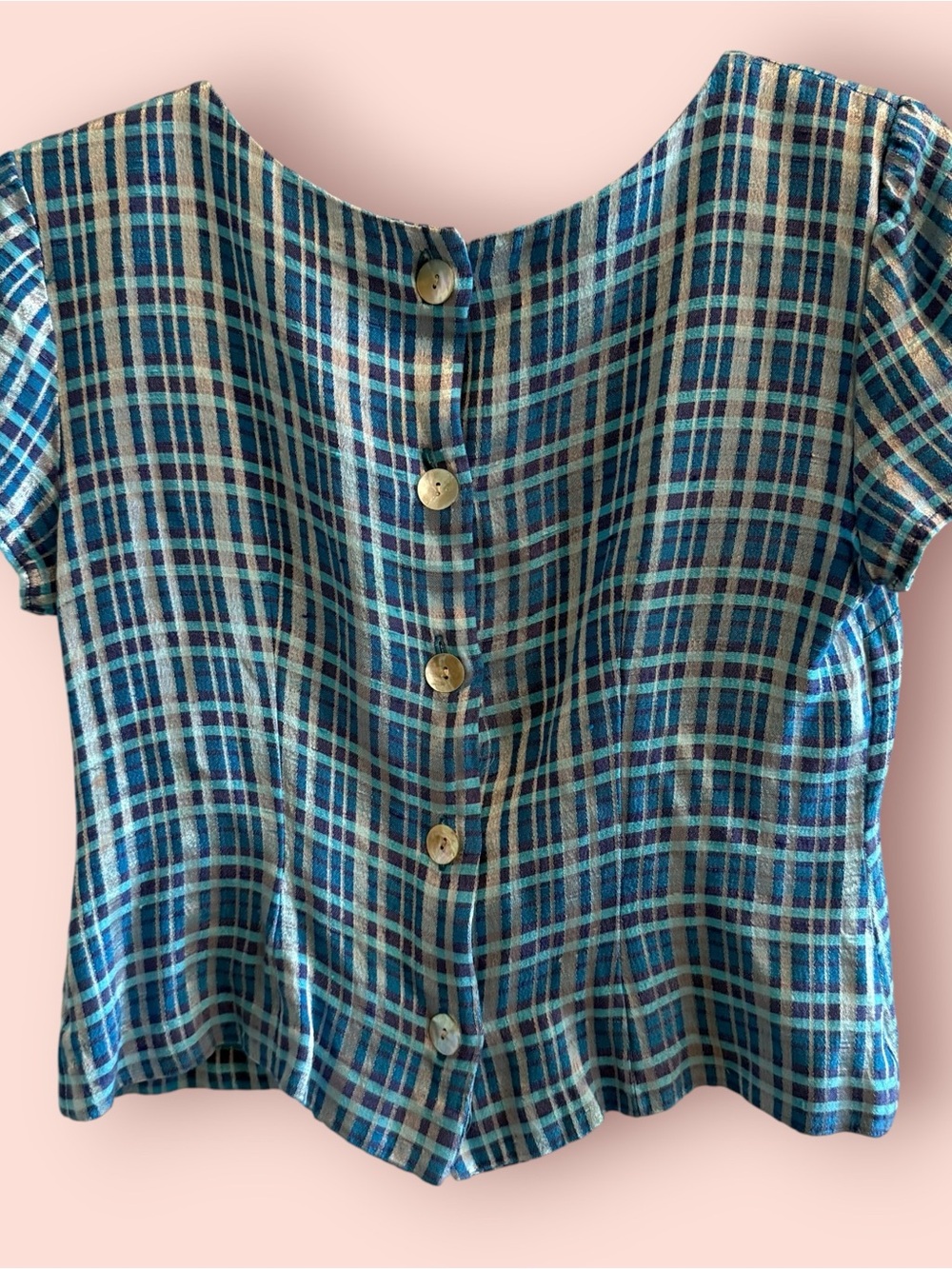 Vintage Positive Attitude Blue Plaid Y2K Blouse - Picture 3 of 6